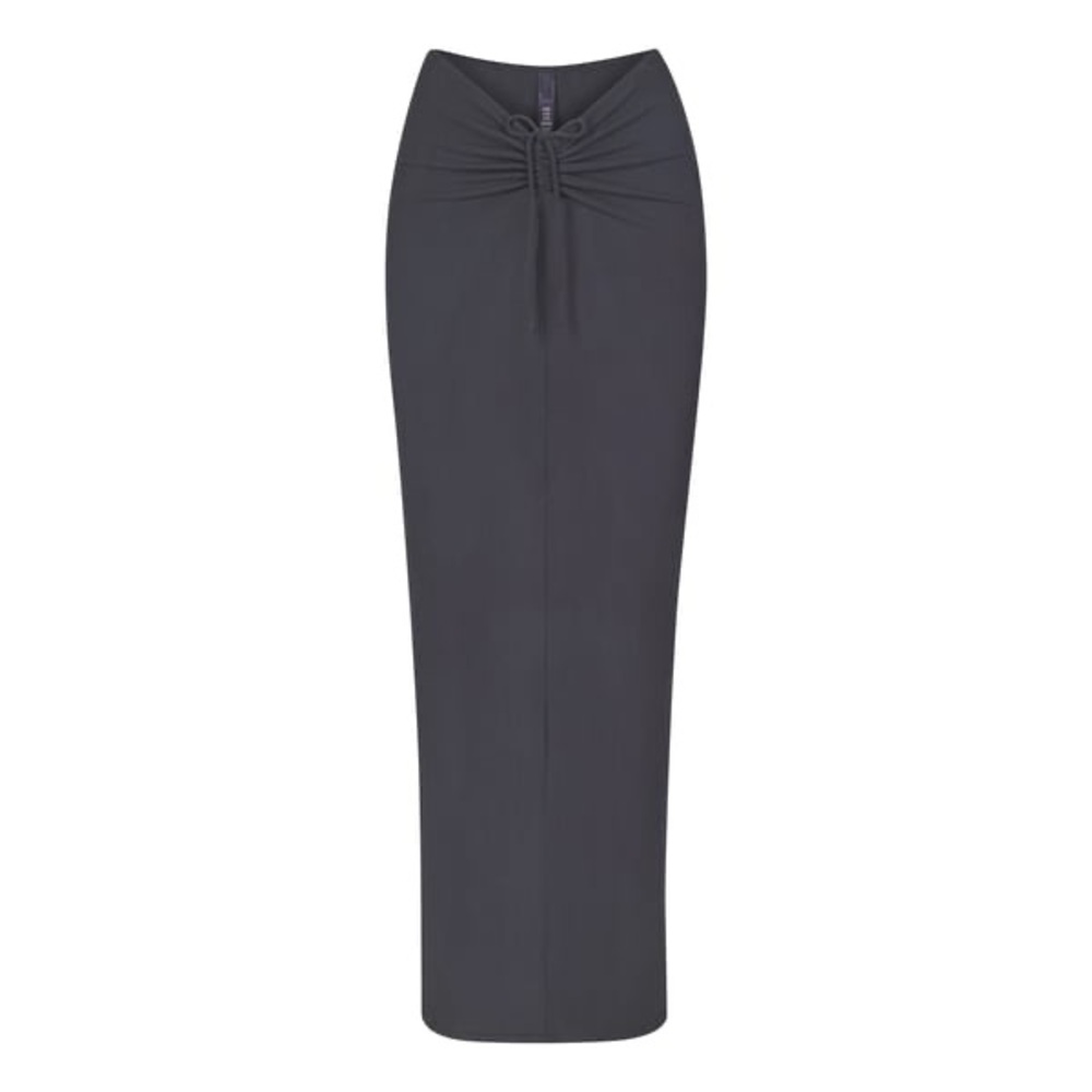 Skims Soft Lounge Ruched-front Long Skirt In Graphite - Picture 4 of 13